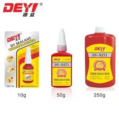 DEYI DY-N271 กาวล็อคเกลียวความแข็งแรงสูงสีแดง - กาวไร้อากาศถาวรสำหรับการล็อคและซีลตัวยึดโลหะ